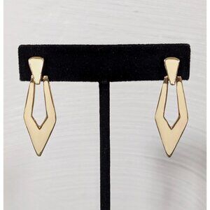 Vintage Cream Enamel Door Knocker Earrings Gold Tone Drop Pierced Art Deco